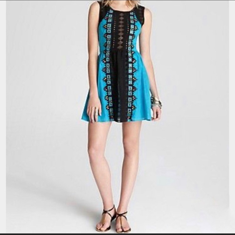 Free People Water Lily Turquoise Embroidered Dress